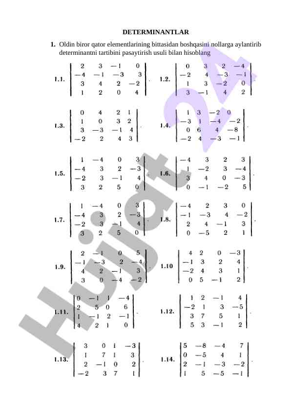 Determinant hisobi uslublari va teskari matritsa