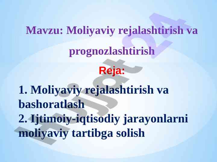 Moliyaviy rejalashtirish va bashoratlash