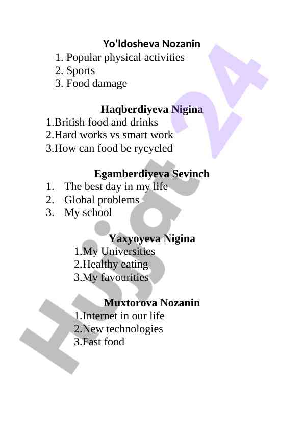 Popular physical activities and global issues overview