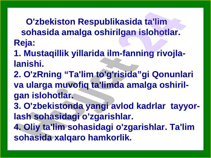 O'zbekiston ta'lim sohasidagi islohotlar tahlili