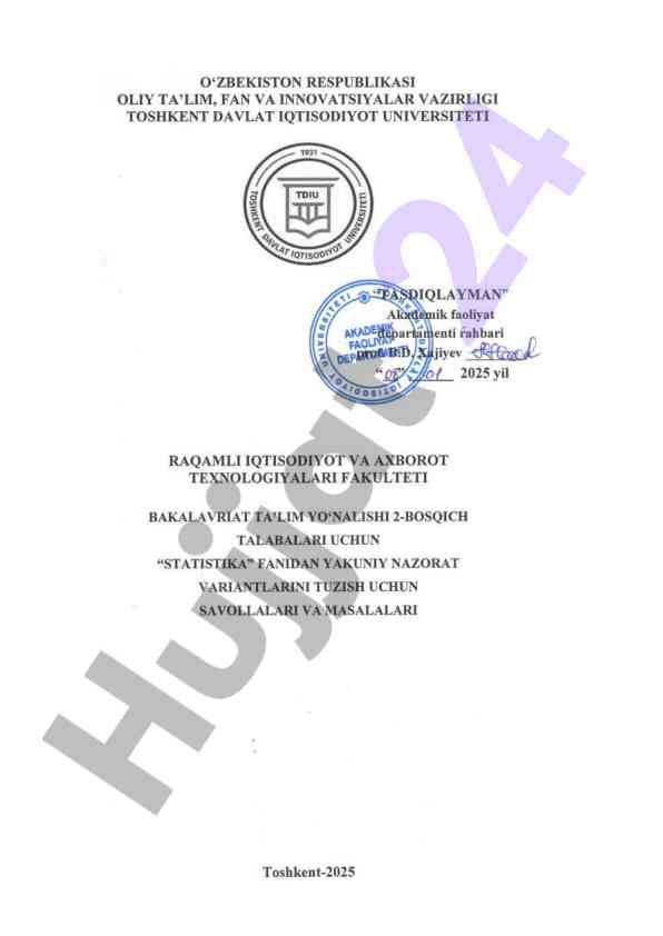 Statistika fanidan yakuniy nazorat savollari