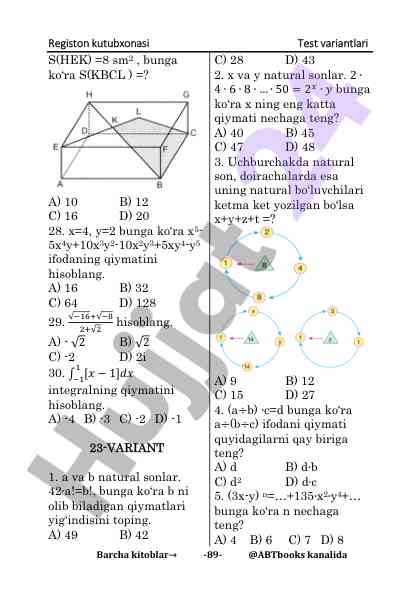 Registon kutubxonasi test variantlari savollari