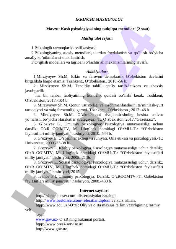 Kasb psixologiyasining tadqiqot metodlari