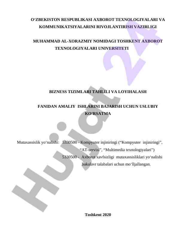 Biznes tizimlari tahlili va loyihalash uslubiy ko‘rsatma