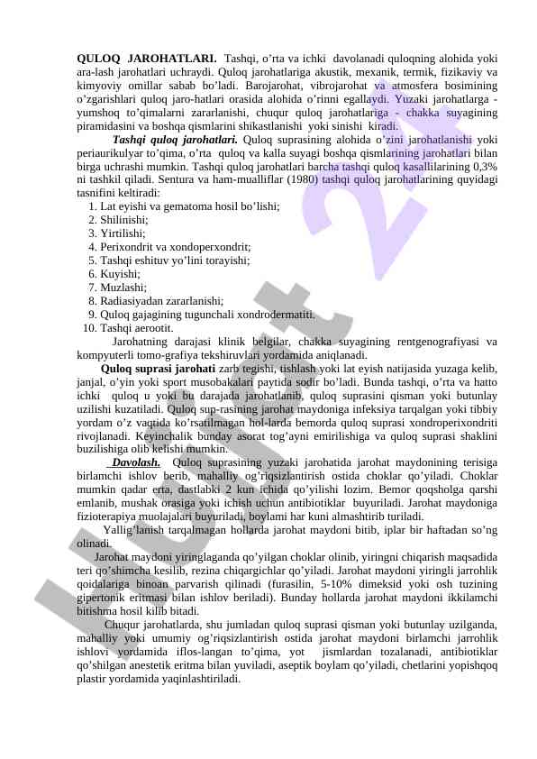 Quloq jarohatlari tashqi va ichki turlari