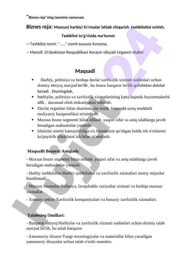 Biznes reja maxsus harbiy fo'ralar tashkiloti
