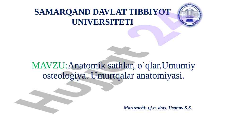 Anatomik sathlar va o‘qlar umumiy osteologiya
