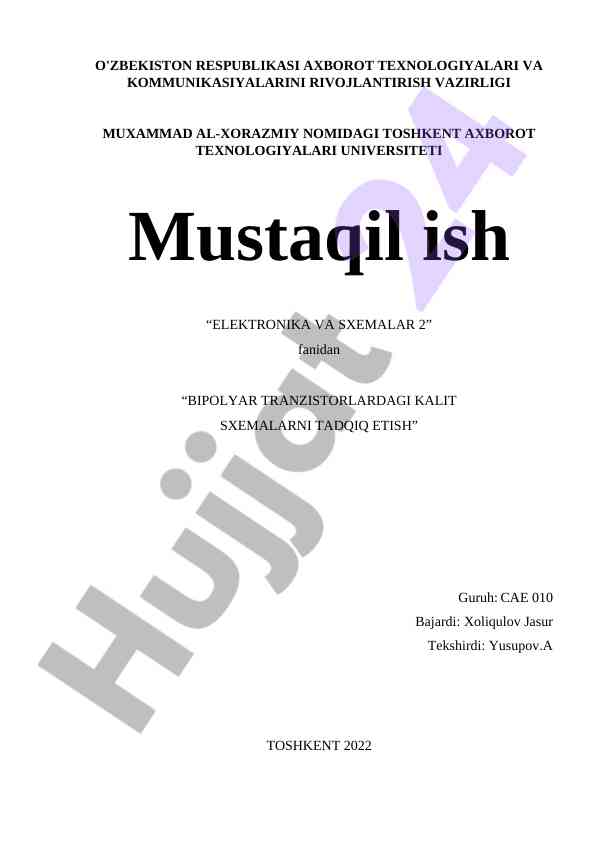 Bipolyar tranzistorlardagi kalit sxemalarini tadqiq etish