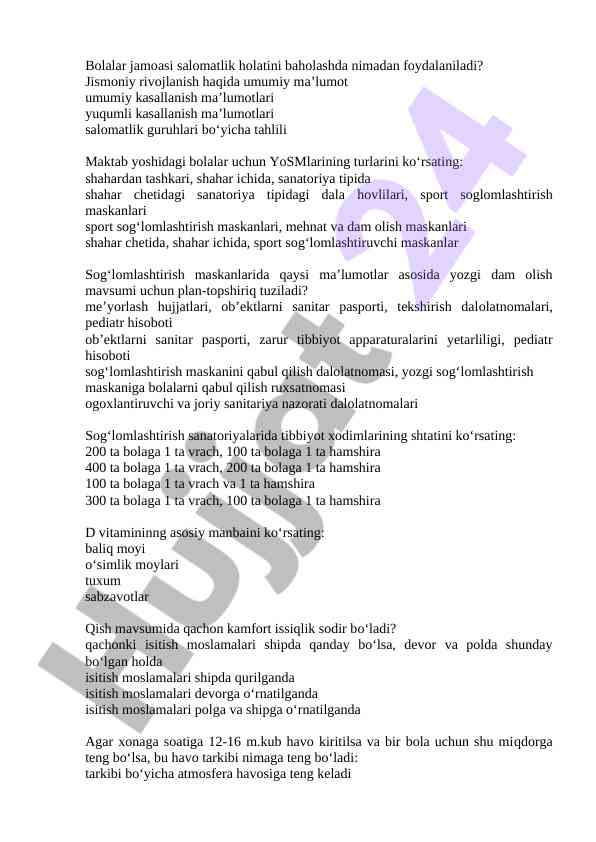 Bolalar jamoasi salomatligi baholash tahlili