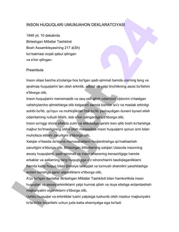 Inson huquqlari umumjahon deklaratsiyasi tarixi