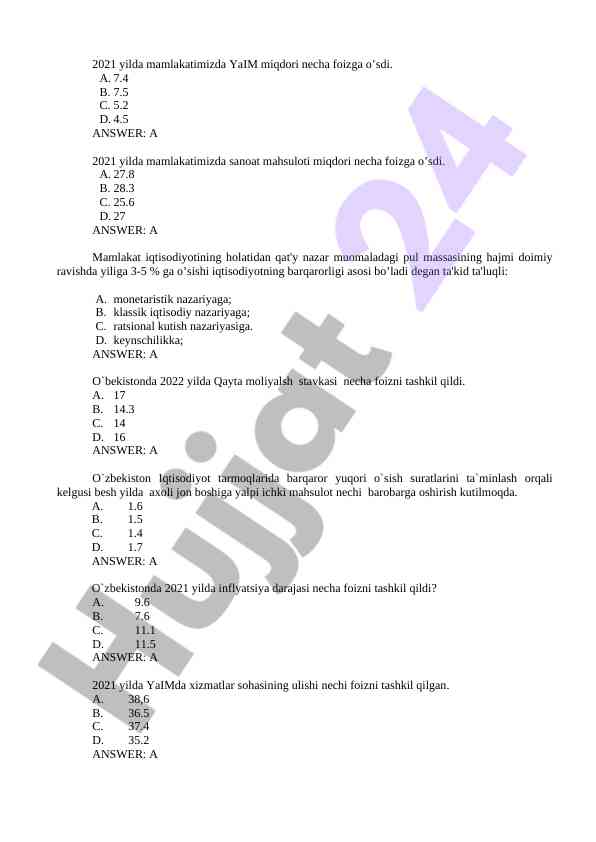 2021 yil iqtisodiy o'sish statistikalarining tahlili