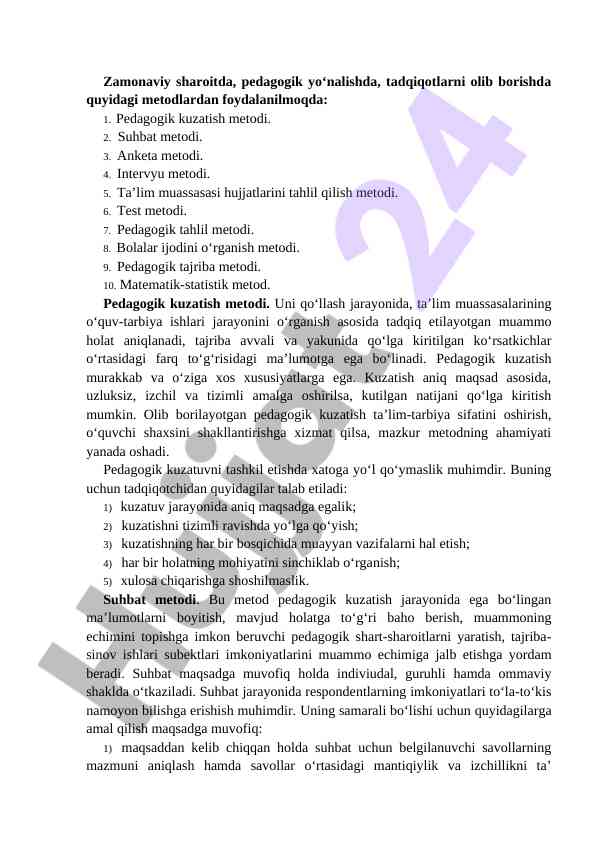 Pedagogik metodlar va ularning tahlili