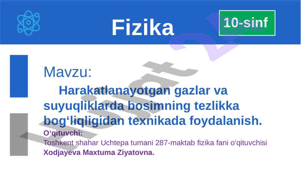 Harakatlanayotgan gazlar va suyuqliklarda bosimning tezlikka bog‘liqligi