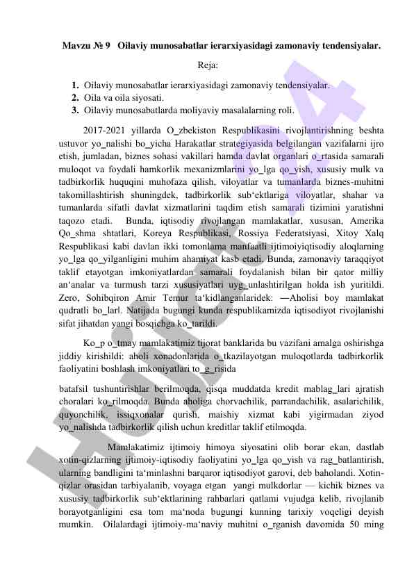 Oilaviy munosabatlar ierarxiyasidagi zamonaviy tendensiyalar