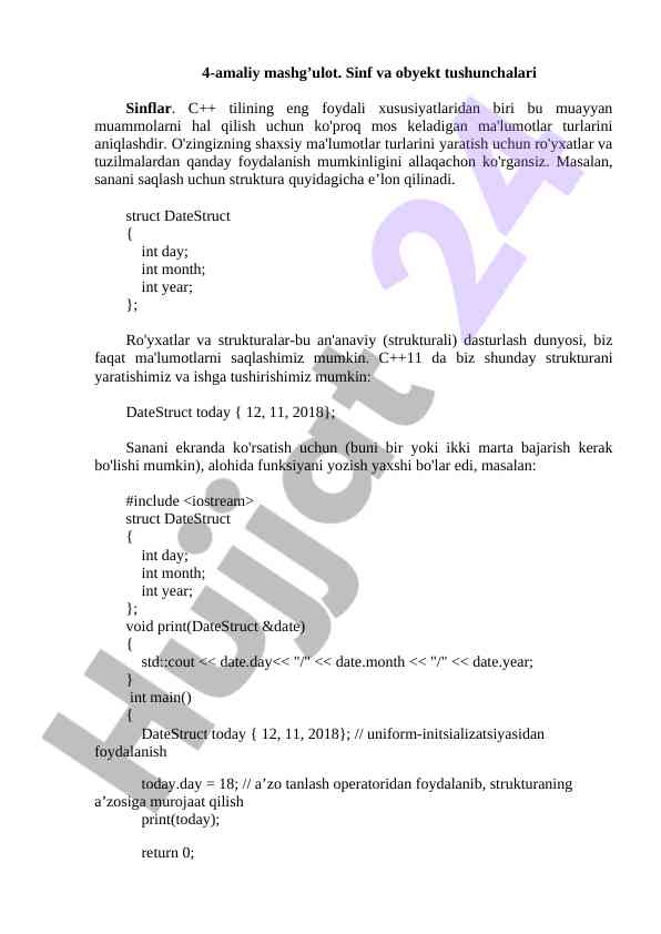 C++ dasturlash tilida sanalar bilan ishlash