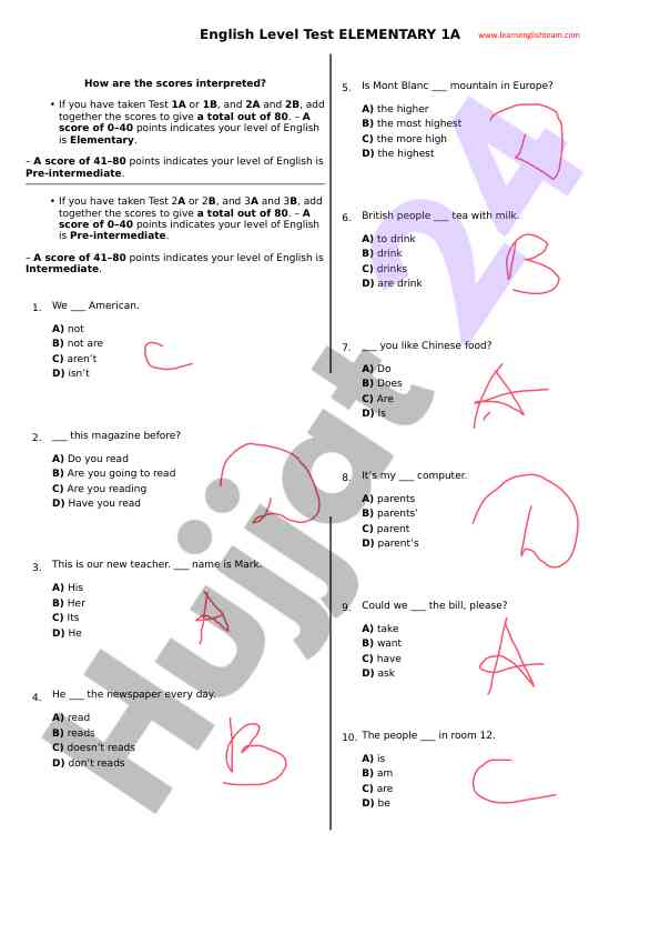 English level test score interpretation guide