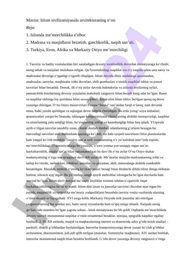 Islom sivilizatsiyasida arxitekturaning o‘rni