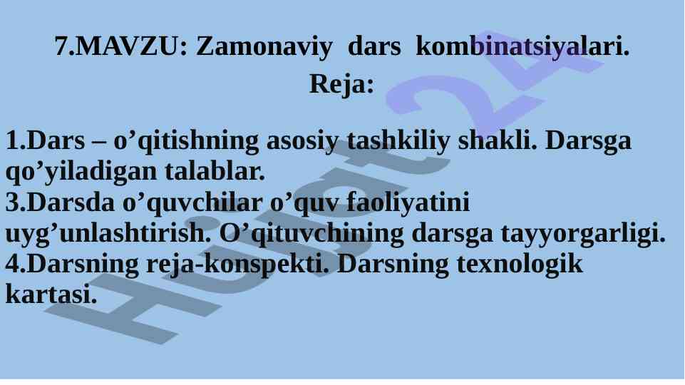 Zamonaviy dars kombinatsiyalari va o'qitish