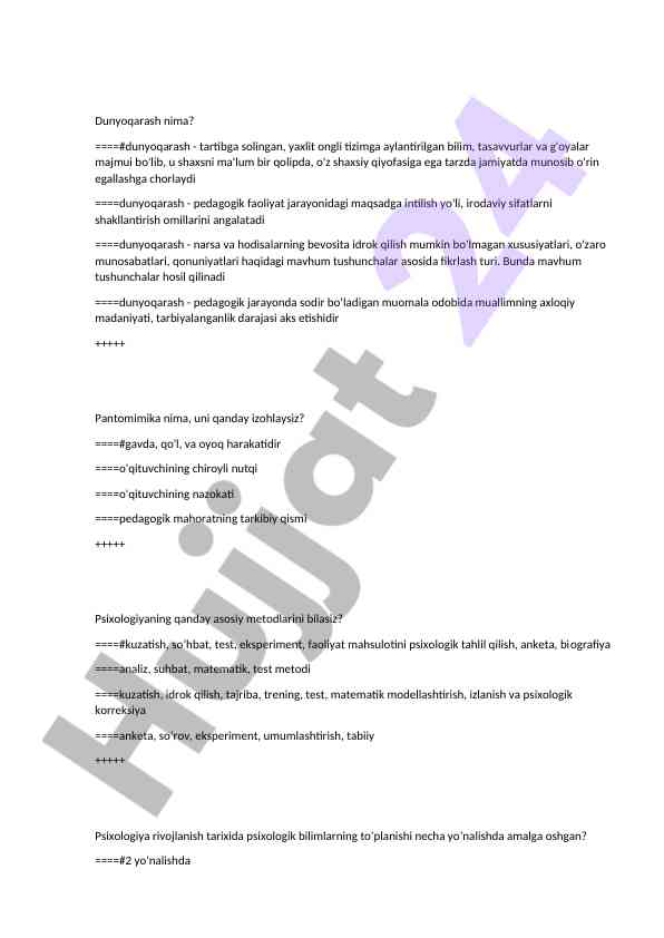 Dunyoqarash va pantomimika tushunchalari bilan tanishtirish