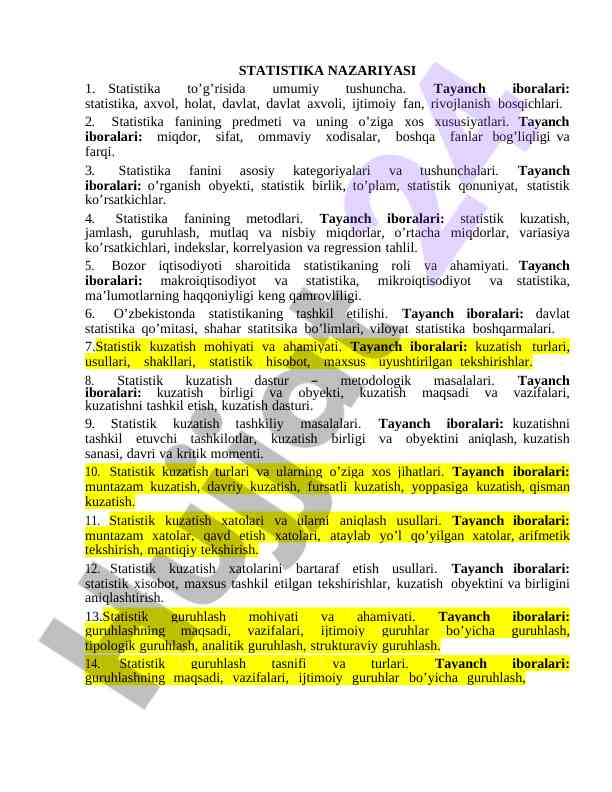 Statistika nazariyasi va uning asosiy kategoriyalari