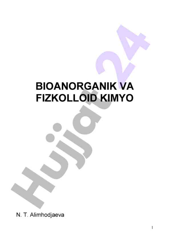 Bioanorganik va fizkolloid kimyo o'quv qo'llanmasi