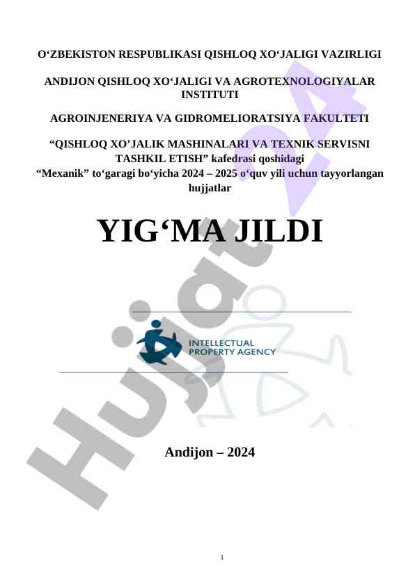 Qishloq xo'jalik mashinalari nizomi 2024