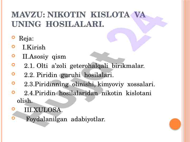 Nikotin kislota va uning hosilalari haqida ta'lim