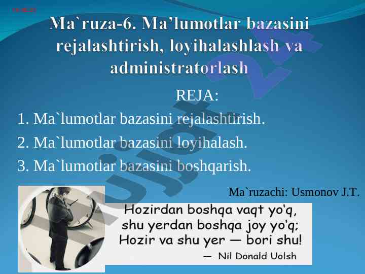 Ma'lumotlar bazasini rejalashtirish va boshqarish