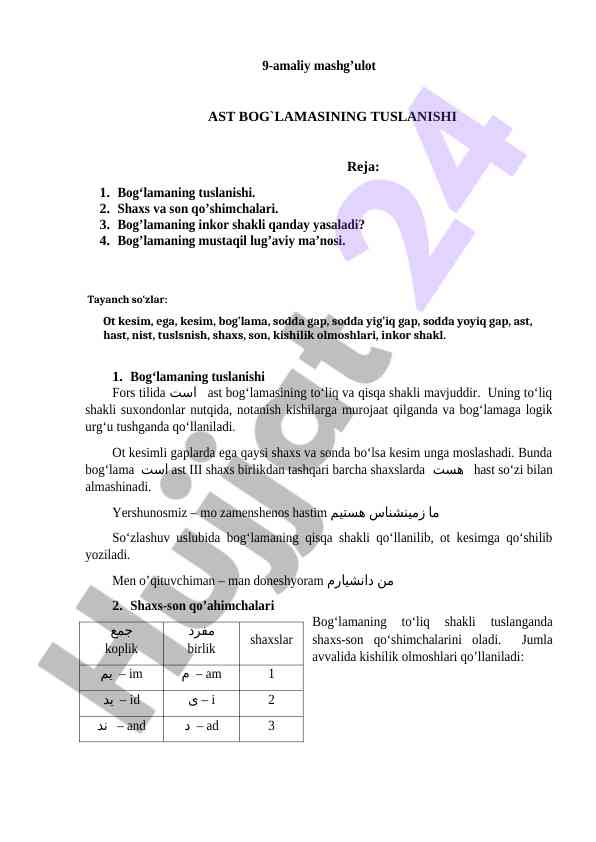 Bog‘lamaning tuslanishi haqida qurilish rejasi