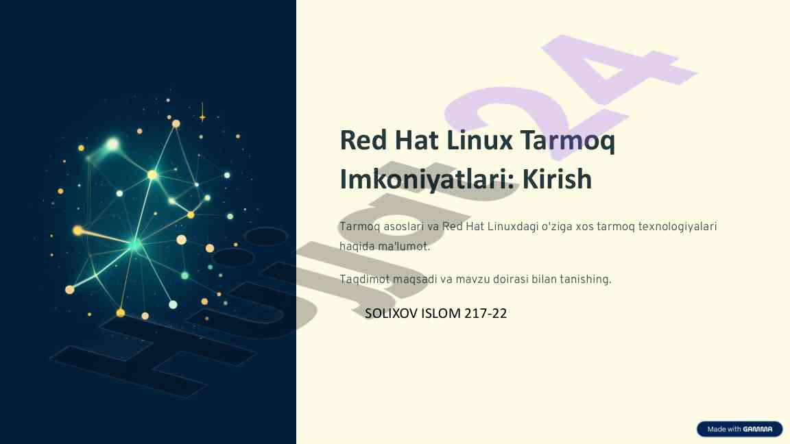 Red hat linux tarmoq imkoniyatlari taqdimoti