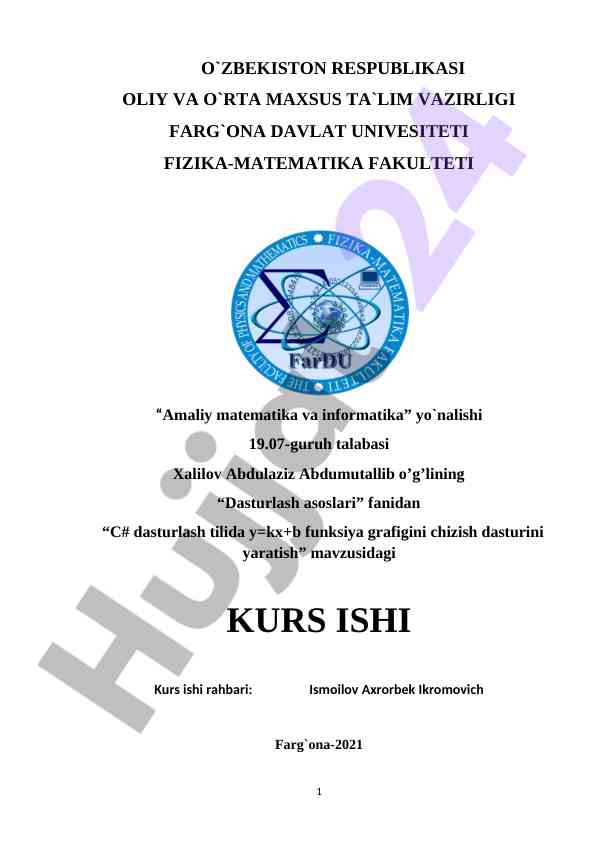 Dasturlash asoslari c# tilida funksiya grafigi