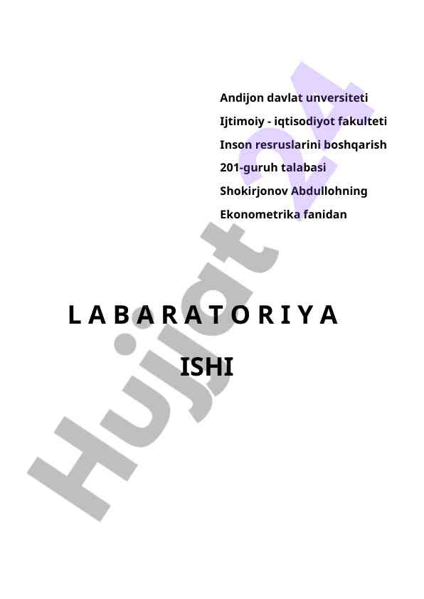 Ekonometrika fanidan laboratoriya ishining natijalari