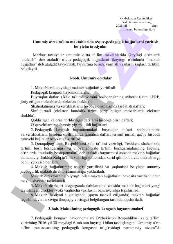 O‘quv-pedagogik hujjatlarni yuritish tavsiyalari