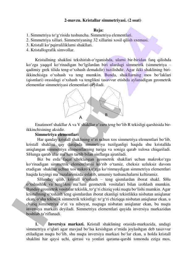 Kristallar simmetriyasi va elementlari haqida