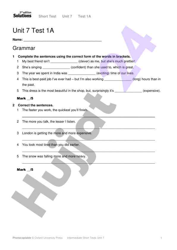 Intermediate unit 7 test 1a grammar practice