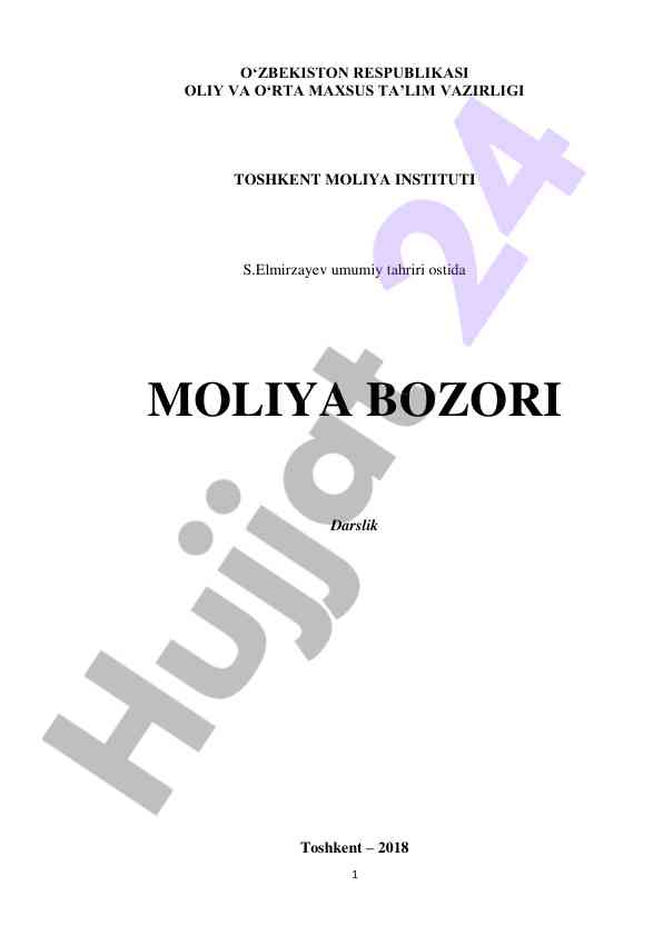 Moliya bozori darslik tahlillari va nazariy asoslari