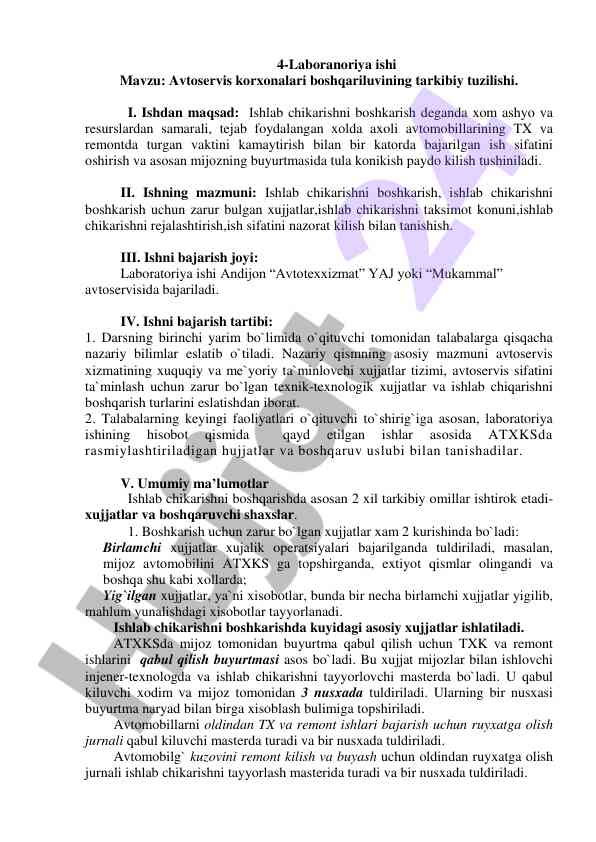 Avtoservis korxonalari boshqariluvining tuzilishi