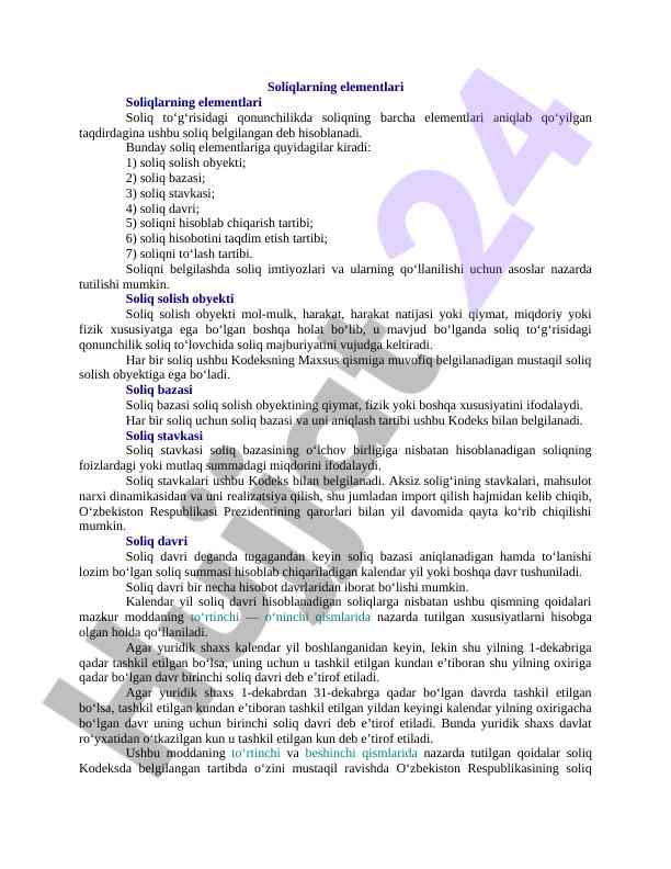 Soliqlar elementlari va ularning belgilanishi