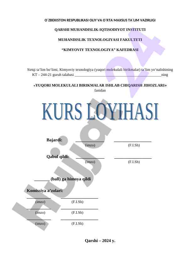 Yuqori molekulali birikmalar ishlab chiqarish jihozlari