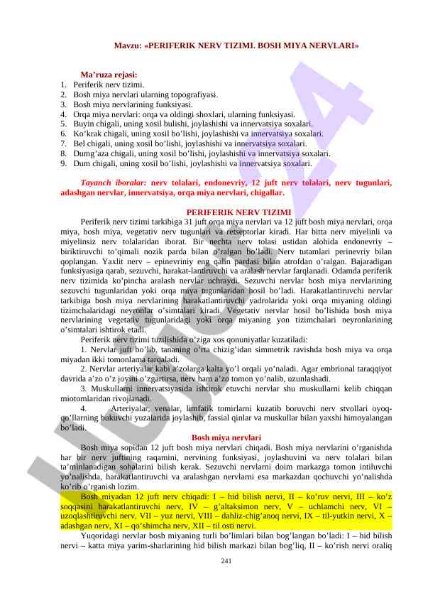 Periferik nerv tizimi va bosh miya nervlari