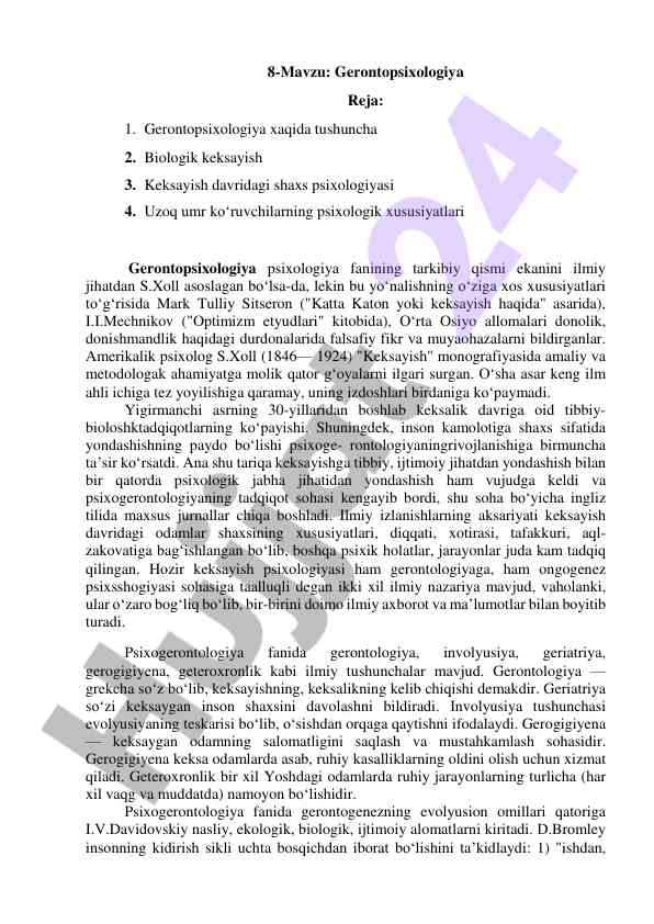 Gerontopsixologiya va keksayish psixologiyasi