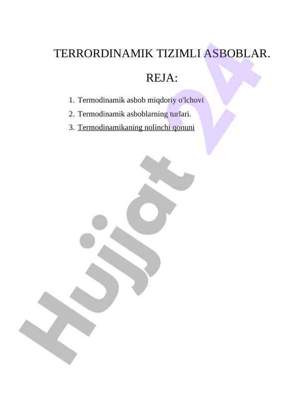 Termodinamik tizimlar va asboblarning turlari