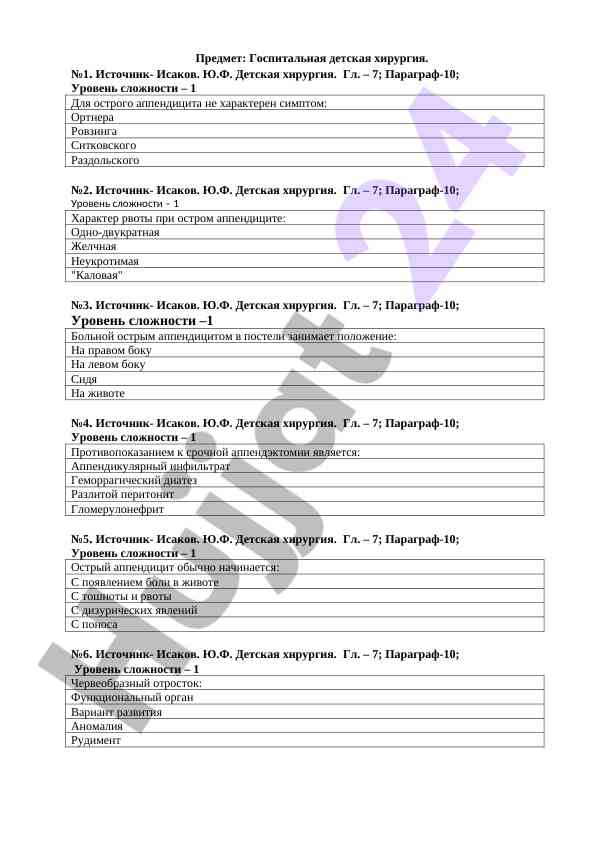 Bolalar Xirurgiyasi Bo‘yicha Test Savollari