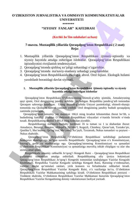 Mustaqillik yillarida qoraqalpog‘iston siyosiy hayoti