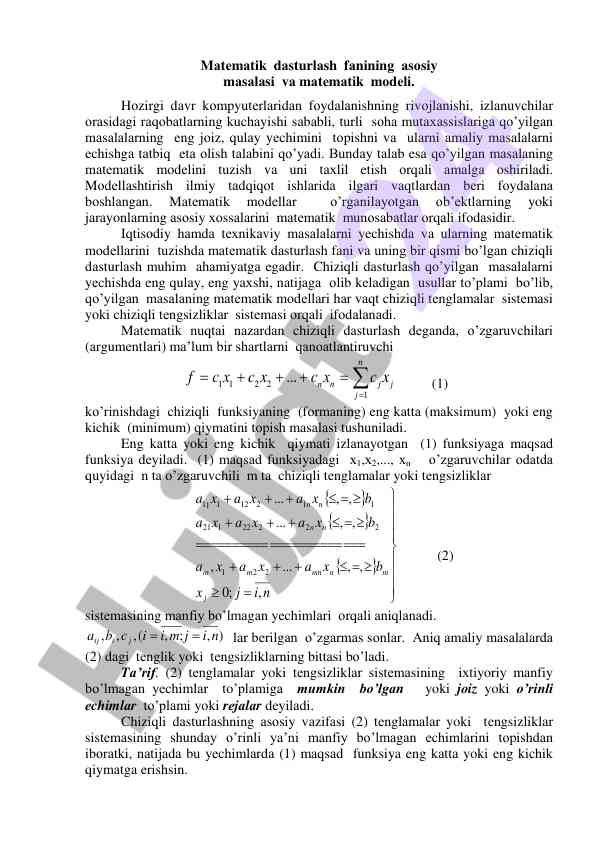 Matematik model va dasturlash asoslari