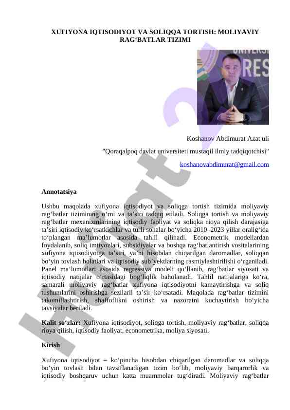 Xufiyona iqtisodiyot va soliqqa tortish tizimi