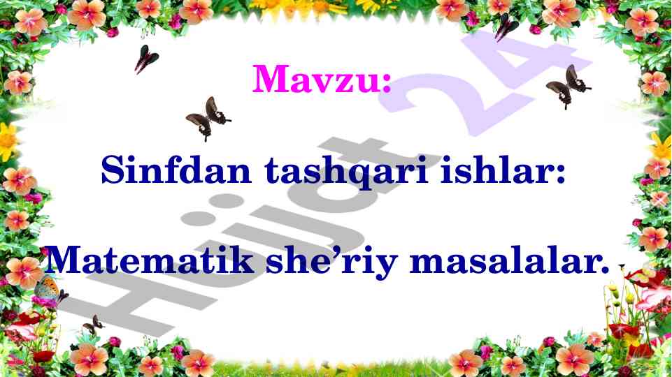 Matematik she'riy masalalar va ularning javoblari
