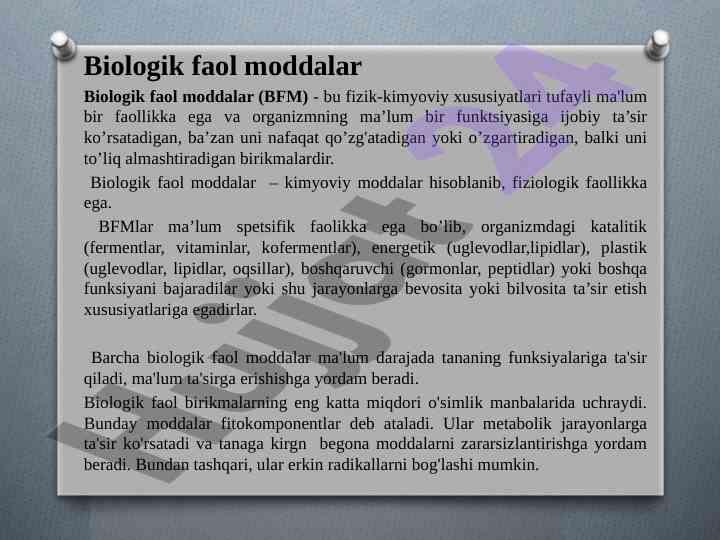 Biologik faol moddalar va ularning ta'siri