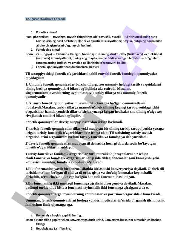 Fonetik qonuniyatlar va fonologiya tushunchalari
