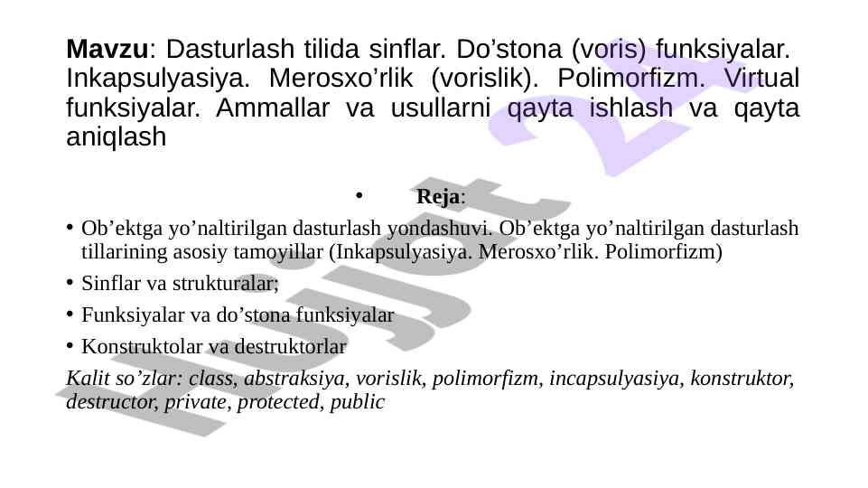 Ob’ektga yo’naltirilgan dasturlash yondashuvi